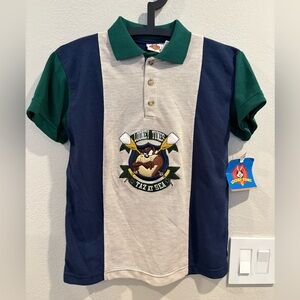 Vintage 1998 Looney Tunes Taz at Sea Color-Block Polo Shirt Boys Size Large New